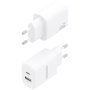 Aisens Cargador GaN 20W con USB-C PD3.0 y USB-A QC3.0, Blanco